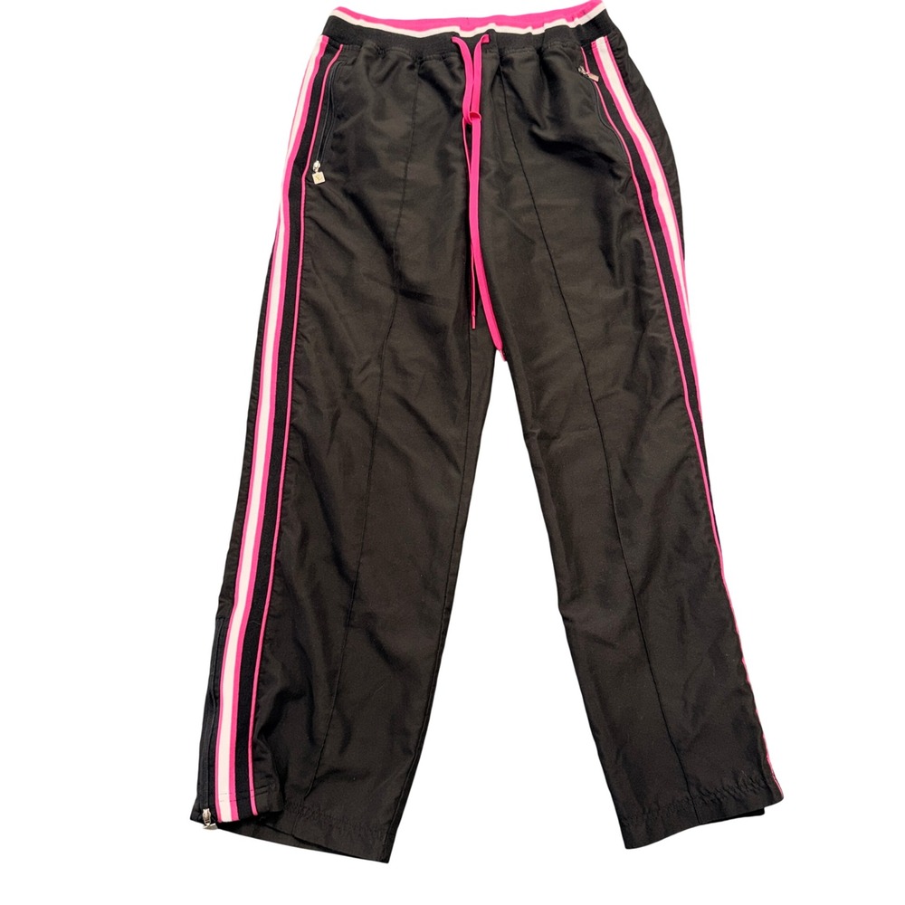 Everlast Womens Track Pants Black Pink Stripe Elastic Waist Pockets Small W4415A
